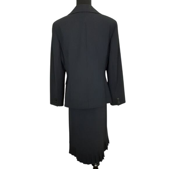 DonCaster Virgin Wool Suit Set Blue Pinstripe Blazer Straight Skirt Womens 12 - Picture 2 of 14